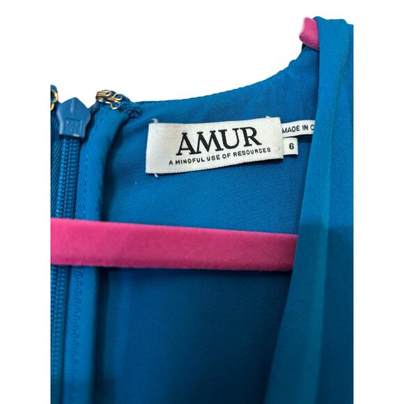 AMUR Dara Pleated Ocean Blue Midi Dress with Cutouts – Size 6 - Picture 8 of 9